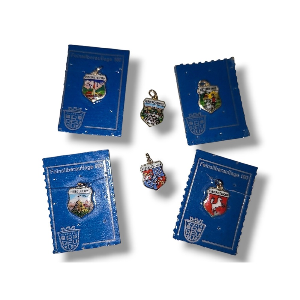 Lot 6 Vintage Germany Travel Shield Charms 800 Silver Enamel Oberstdorf